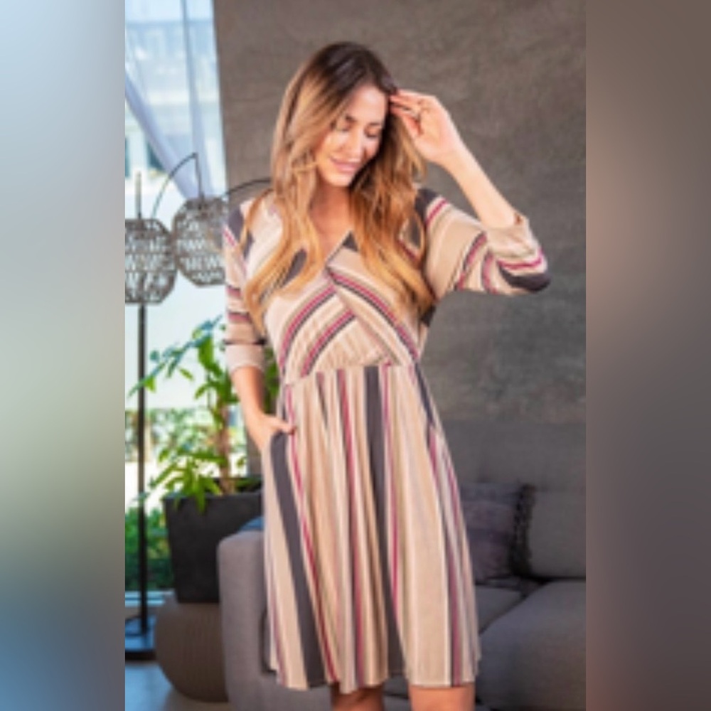 Sew In Love Multicolor Striped 3/4 Sleeve Dress